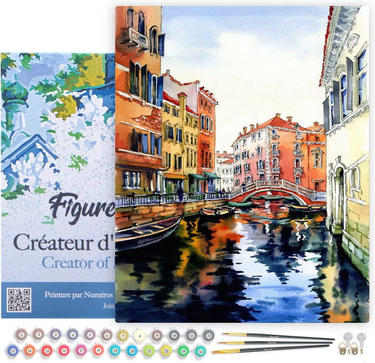 FiguredArt Schilderen op Nummer Volwassenen met lijst - Venetië aquarel - Handwerk acrylverf Kit DIY Compleet - 40x50cm Canvas al ingelijst